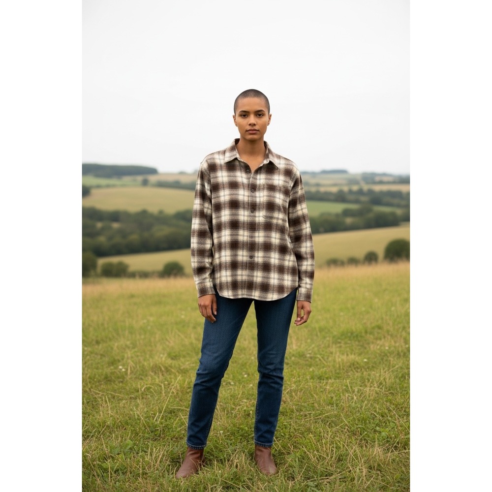 Recess Womens Plaid Flannel Button Up Long‎ Sleeve Shirt Large Cozy